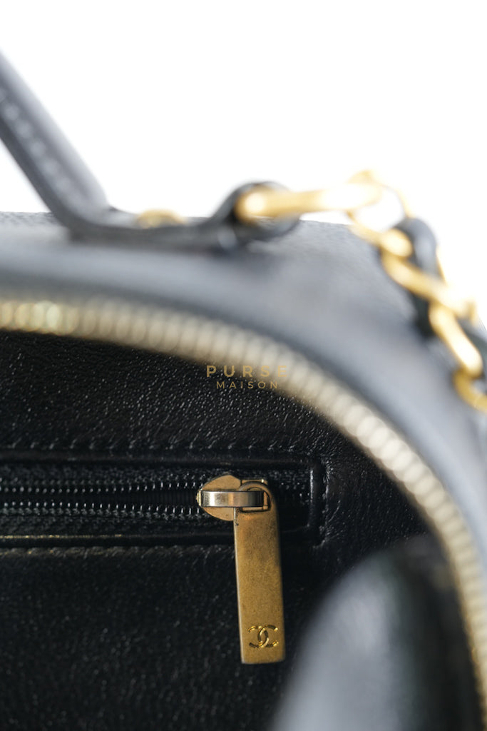 Filigree Large Vanity Case in Black Quilted Caviar Leather and Aged Gold Hardware Series 24 | Purse Maison Luxury Bags Shop