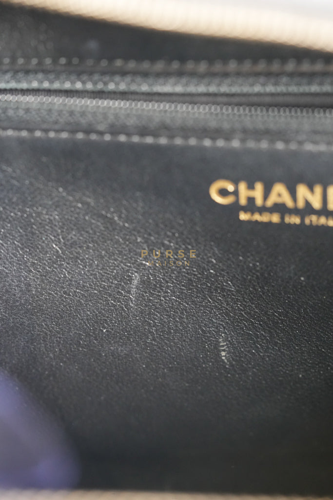 Filigree Large Vanity Case in Black Quilted Caviar Leather and Aged Gold Hardware Series 24 | Purse Maison Luxury Bags Shop