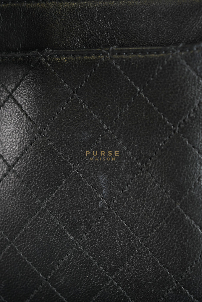 Filigree Large Vanity Case in Black Quilted Caviar Leather and Aged Gold Hardware Series 24 | Purse Maison Luxury Bags Shop