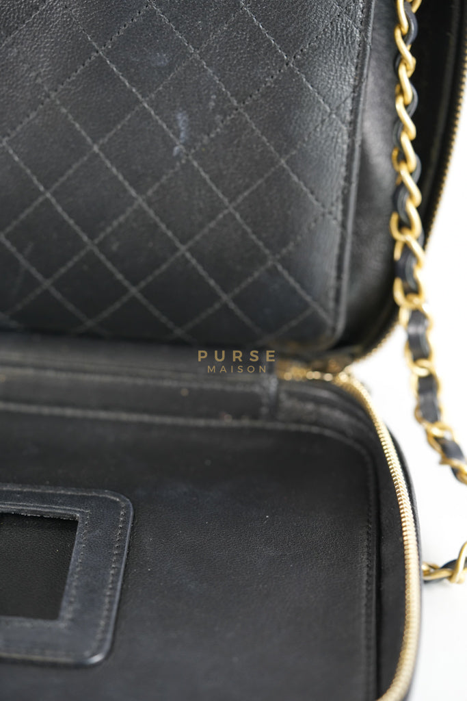Filigree Large Vanity Case in Black Quilted Caviar Leather and Aged Gold Hardware Series 24 | Purse Maison Luxury Bags Shop