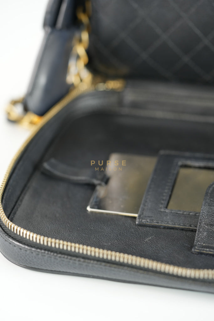 Filigree Large Vanity Case in Black Quilted Caviar Leather and Aged Gold Hardware Series 24 | Purse Maison Luxury Bags Shop
