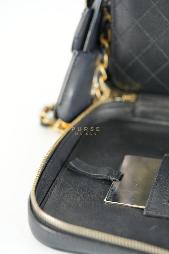 Filigree Large Vanity Case in Black Quilted Caviar Leather and Aged Gold Hardware Series 24 | Purse Maison Luxury Bags Shop