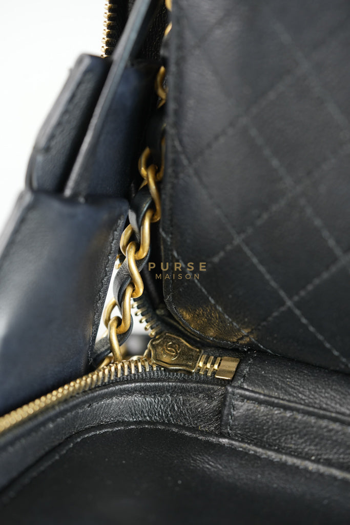 Filigree Large Vanity Case in Black Quilted Caviar Leather and Aged Gold Hardware Series 24 | Purse Maison Luxury Bags Shop