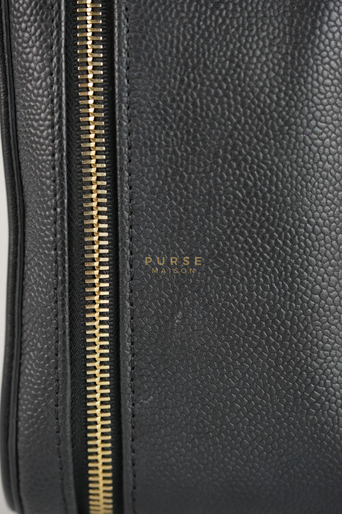 Filigree Large Vanity Case in Black Quilted Caviar Leather and Aged Gold Hardware Series 24 | Purse Maison Luxury Bags Shop