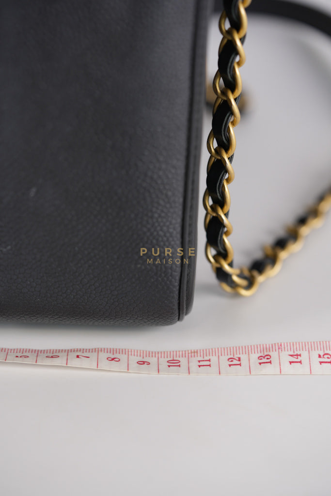 Filigree Large Vanity Case in Black Quilted Caviar Leather and Aged Gold Hardware Series 24 | Purse Maison Luxury Bags Shop