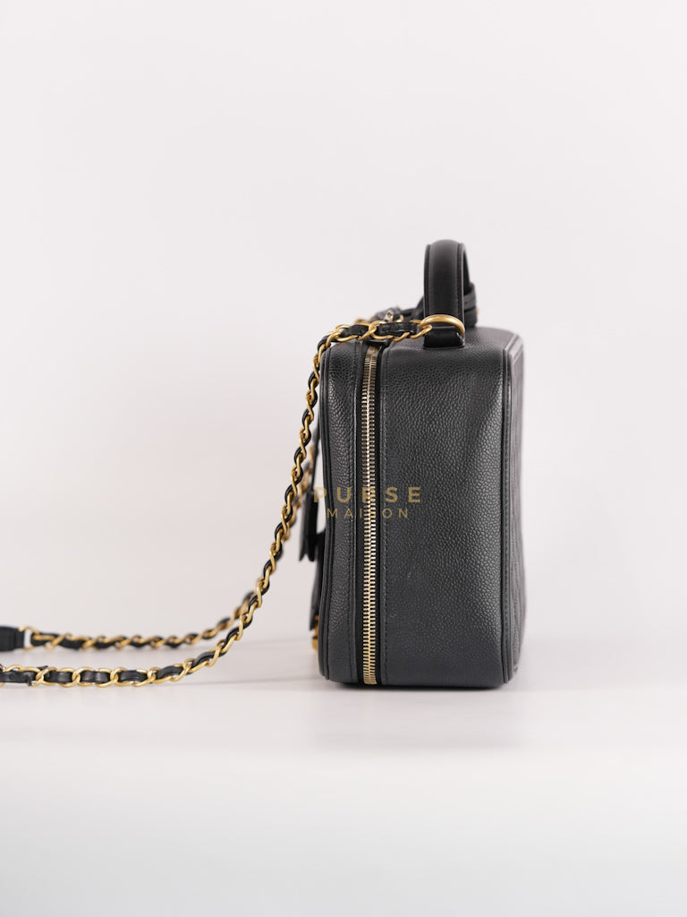 Filigree Large Vanity Case in Black Quilted Caviar Leather and Aged Gold Hardware Series 24 | Purse Maison Luxury Bags Shop