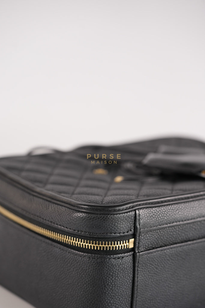Filigree Large Vanity Case in Black Quilted Caviar Leather and Aged Gold Hardware Series 24 | Purse Maison Luxury Bags Shop