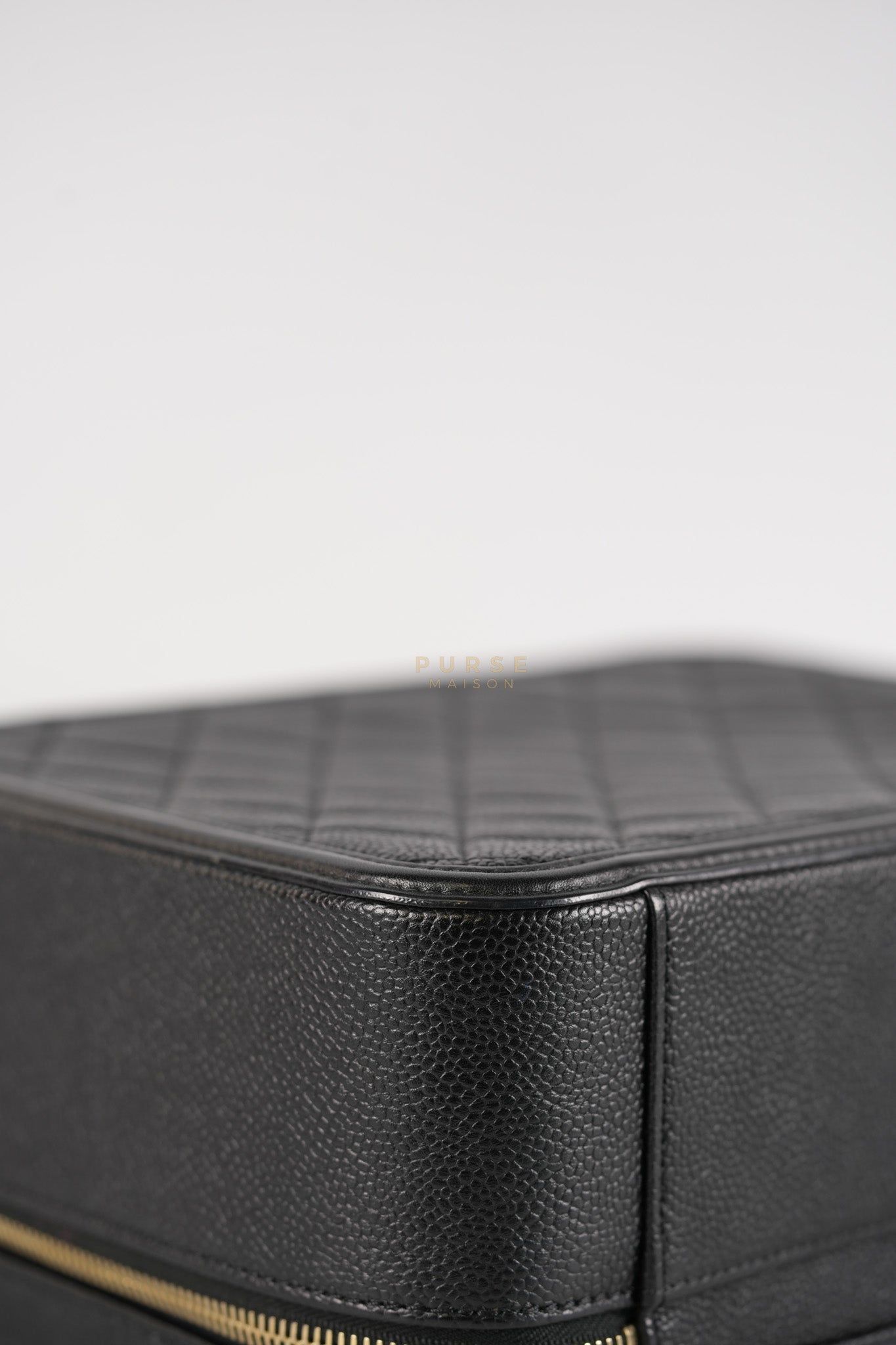 Filigree Large Vanity Case in Black Quilted Caviar Leather and Aged Gold Hardware Series 27 | Purse Maison Luxury Bags Shop