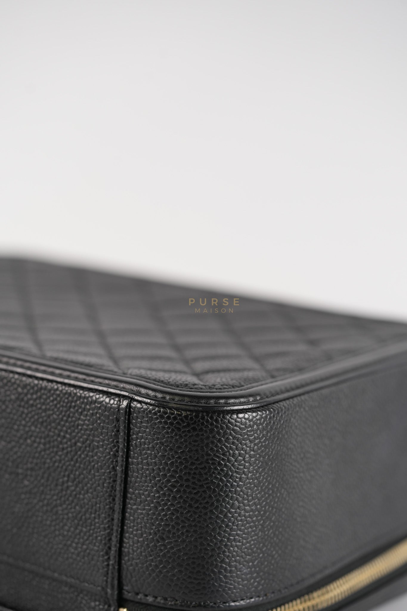 Filigree Large Vanity Case in Black Quilted Caviar Leather and Aged Gold Hardware Series 27 | Purse Maison Luxury Bags Shop