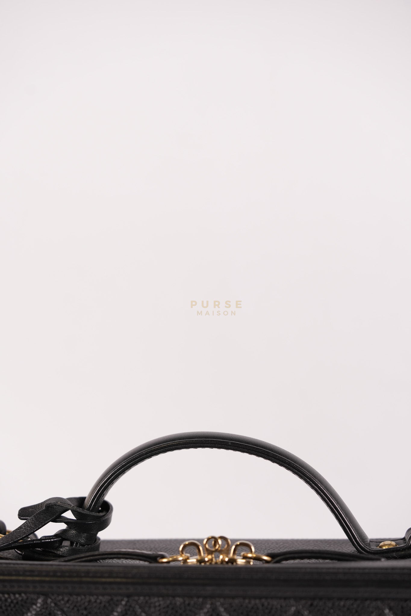 Filigree Large Vanity Case in Black Quilted Caviar Leather and Aged Gold Hardware Series 27 | Purse Maison Luxury Bags Shop