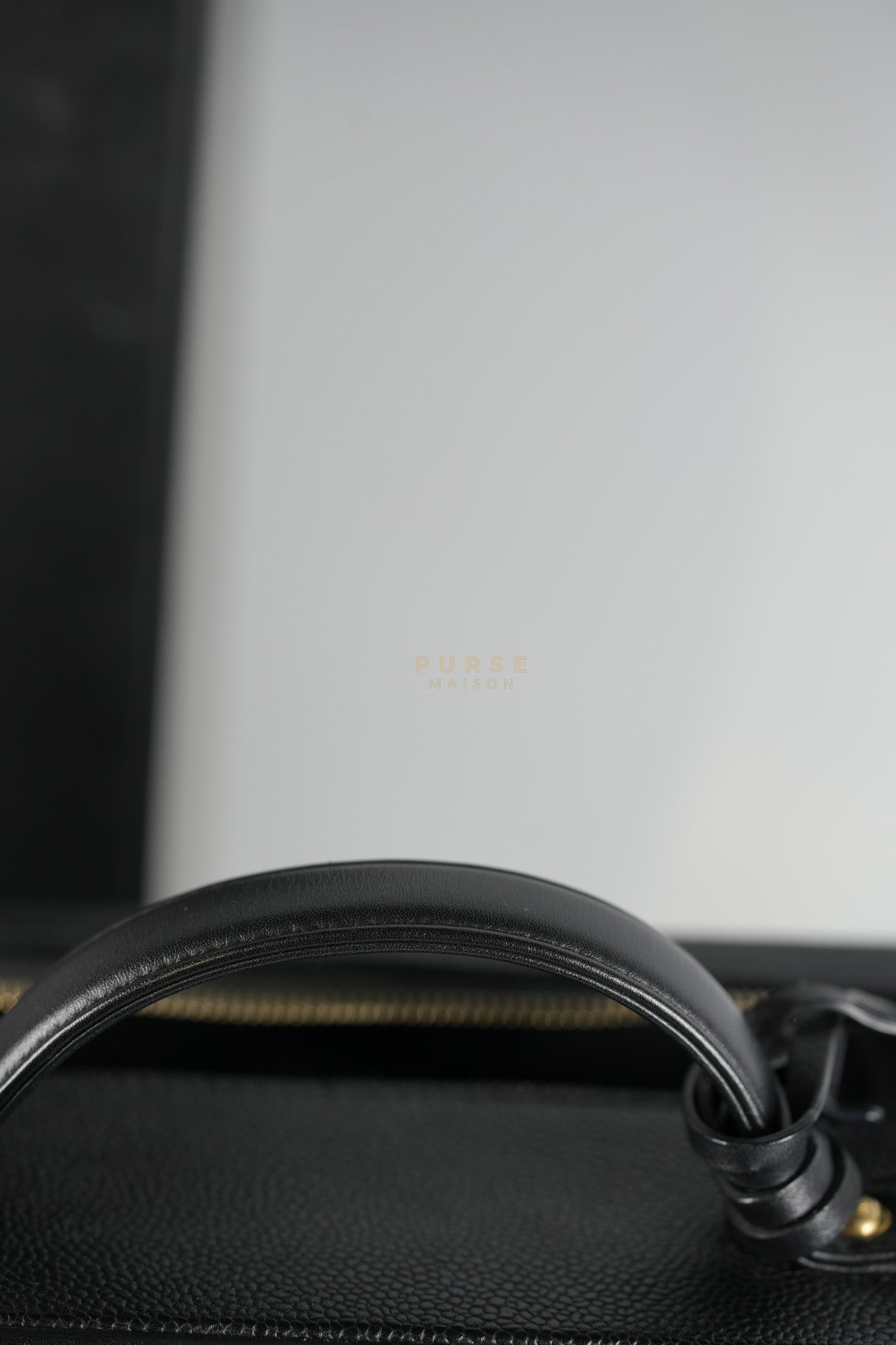 Filigree Large Vanity Case in Black Quilted Caviar Leather and Aged Gold Hardware Series 27 | Purse Maison Luxury Bags Shop