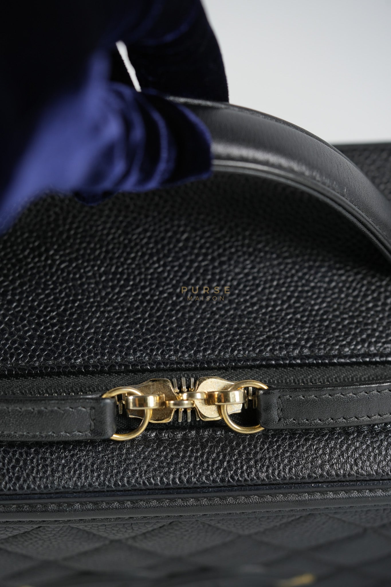 Filigree Large Vanity Case in Black Quilted Caviar Leather and Aged Gold Hardware Series 27 | Purse Maison Luxury Bags Shop