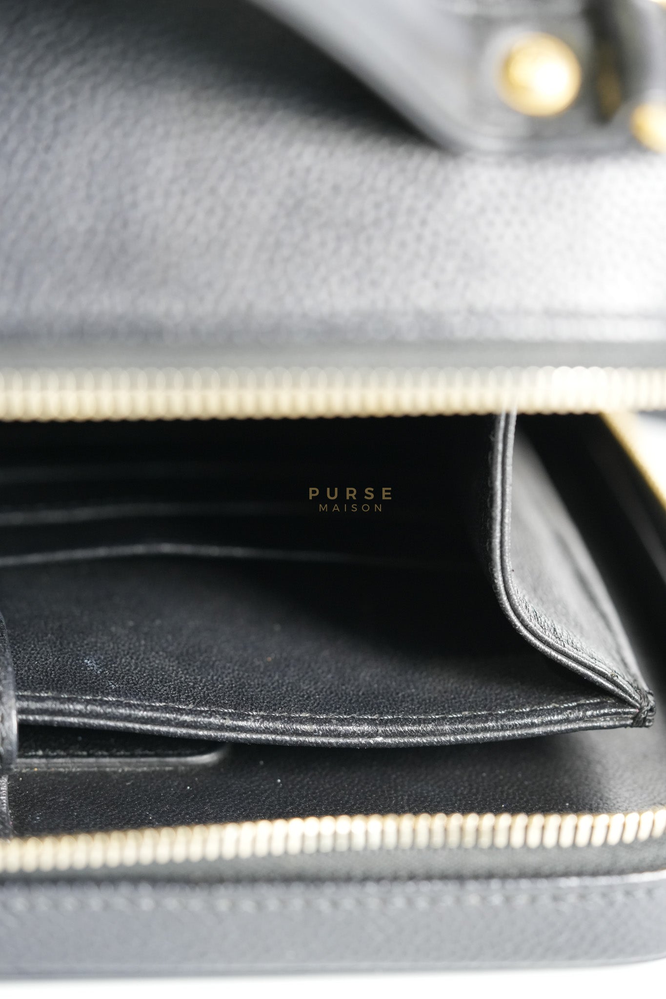 Filigree Large Vanity Case in Black Quilted Caviar Leather and Aged Gold Hardware Series 27 | Purse Maison Luxury Bags Shop