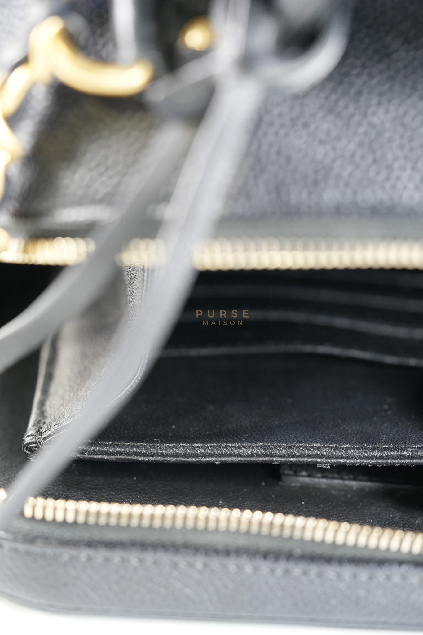 Filigree Large Vanity Case in Black Quilted Caviar Leather and Aged Gold Hardware Series 27 | Purse Maison Luxury Bags Shop