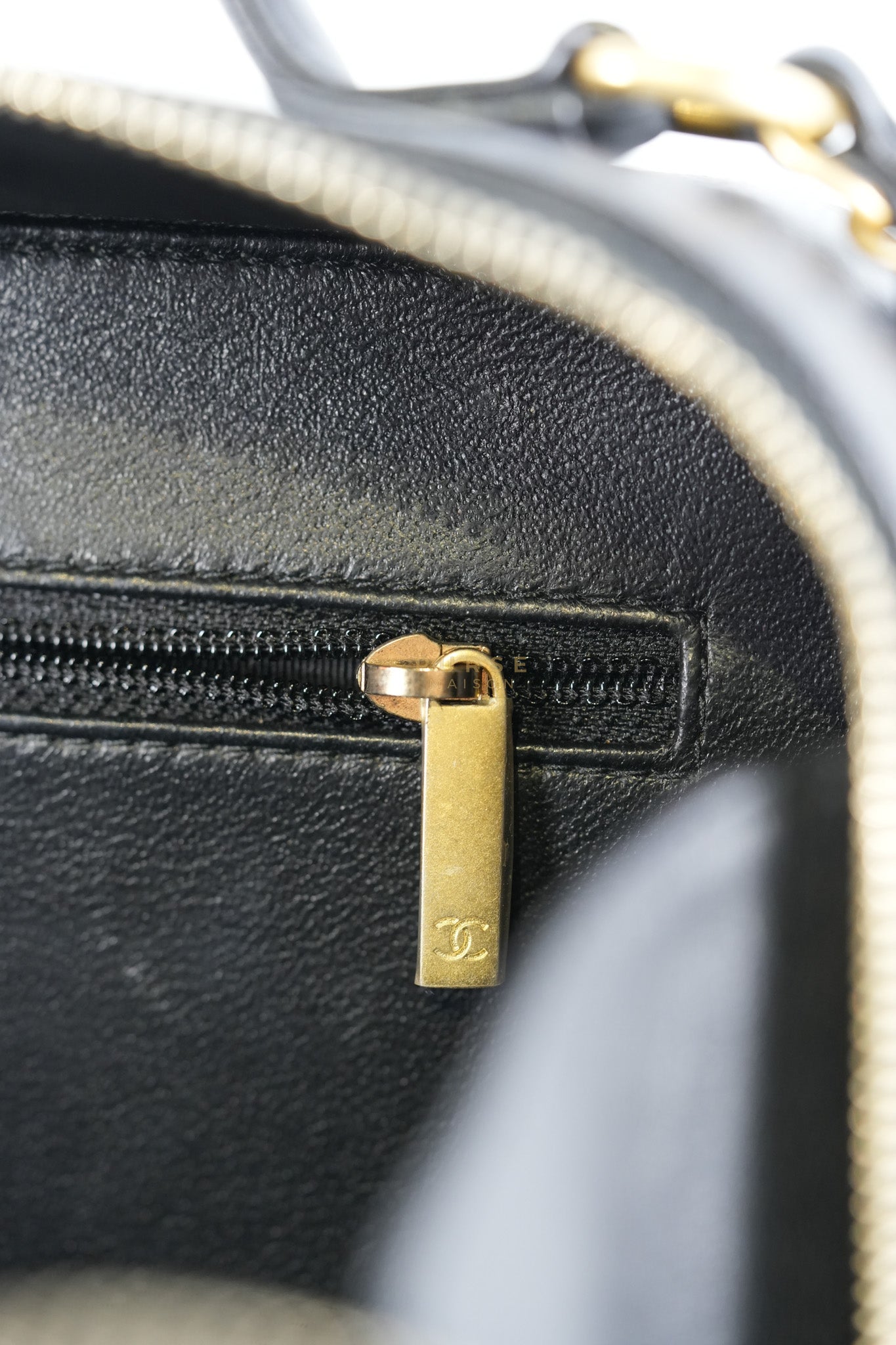 Filigree Large Vanity Case in Black Quilted Caviar Leather and Aged Gold Hardware Series 27 | Purse Maison Luxury Bags Shop