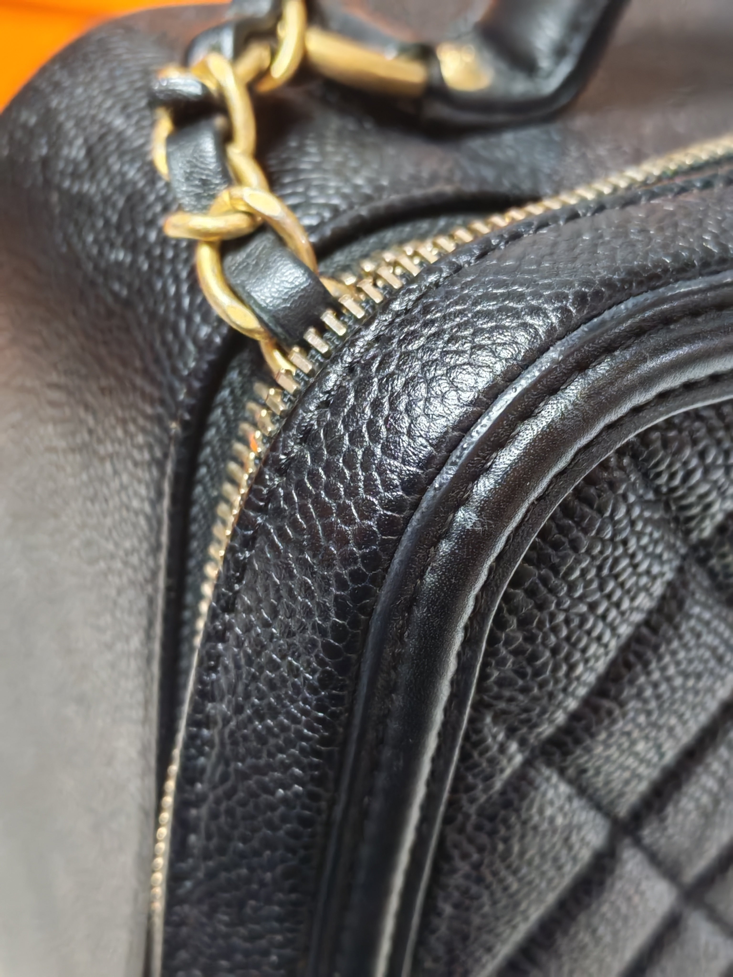 Filigree Large Vanity Case in Black Quilted Caviar Leather and Aged Gold Hardware Series 27 | Purse Maison Luxury Bags Shop