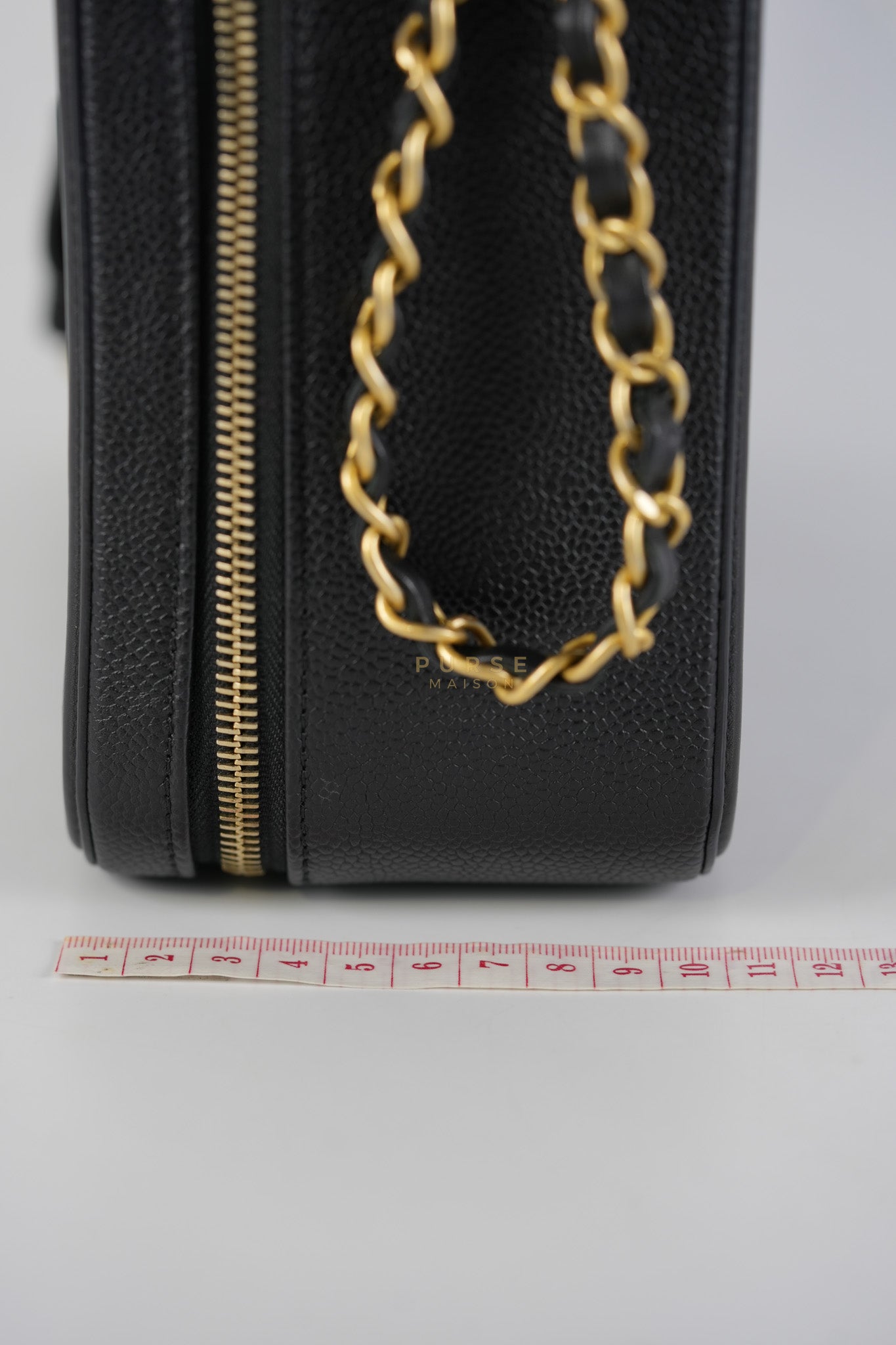 Filigree Large Vanity Case in Black Quilted Caviar Leather and Aged Gold Hardware Series 27 | Purse Maison Luxury Bags Shop