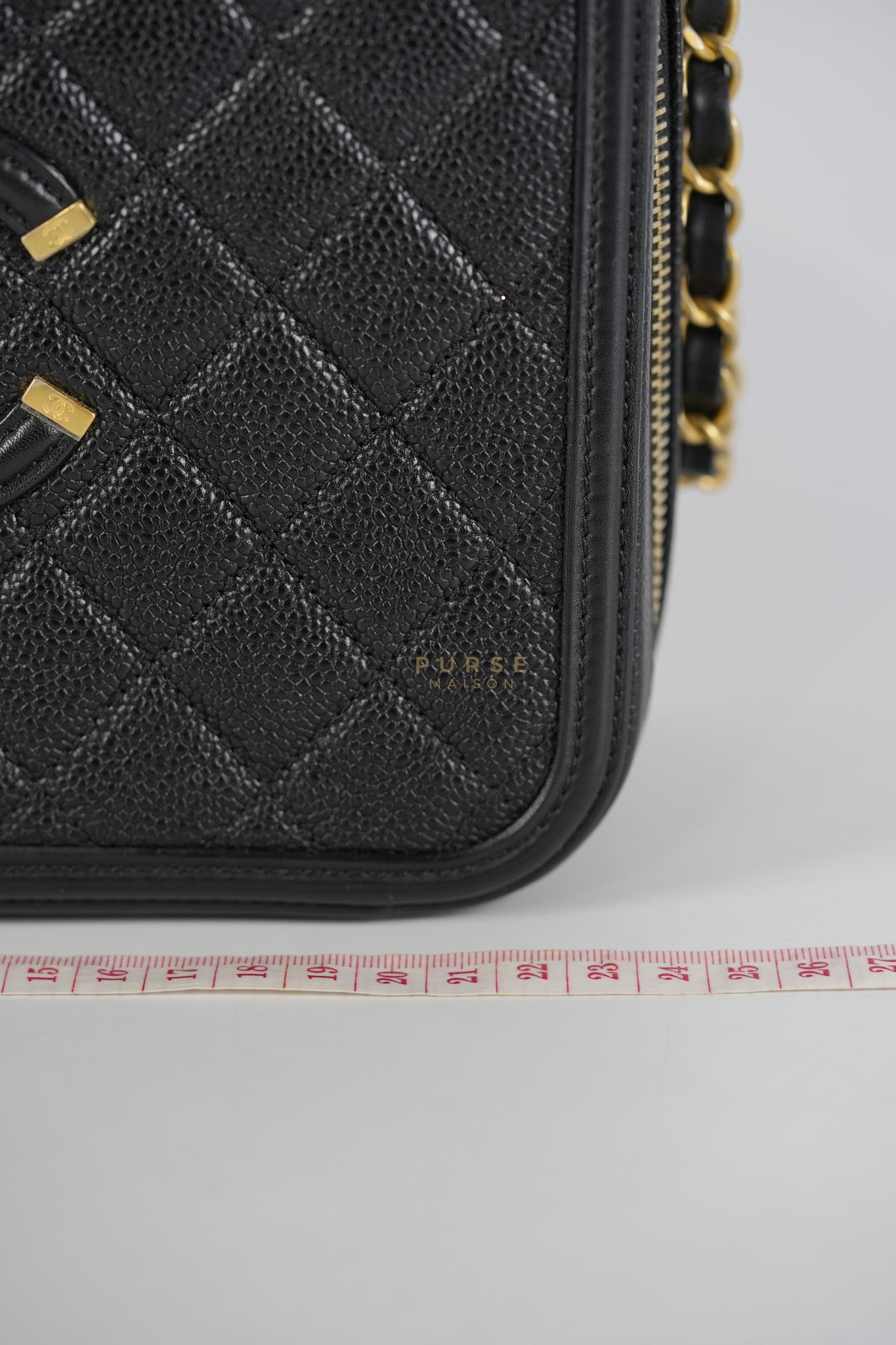 Filigree Large Vanity Case in Black Quilted Caviar Leather and Aged Gold Hardware Series 27 | Purse Maison Luxury Bags Shop