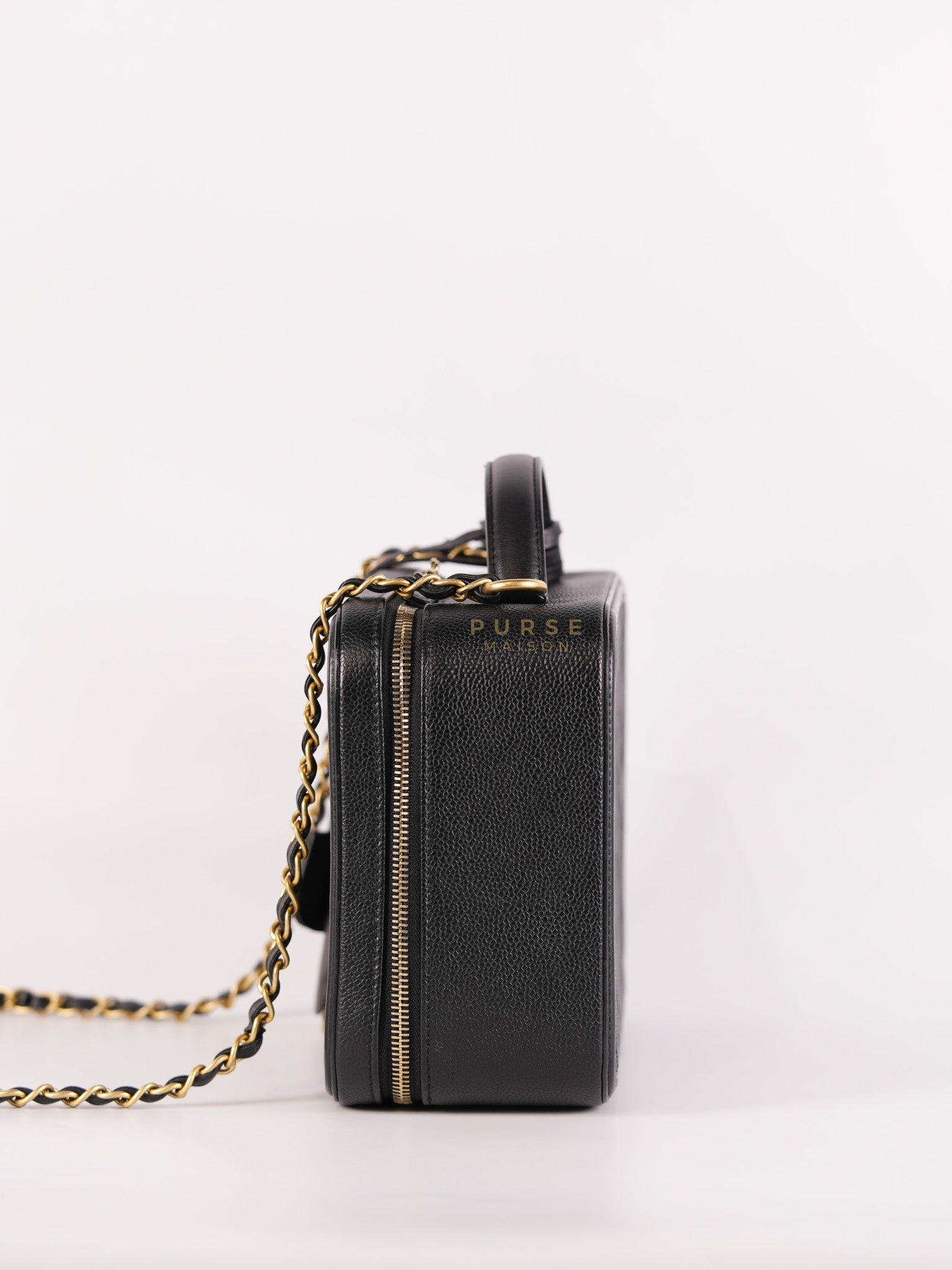 Filigree Large Vanity Case in Black Quilted Caviar Leather and Aged Gold Hardware Series 27 | Purse Maison Luxury Bags Shop