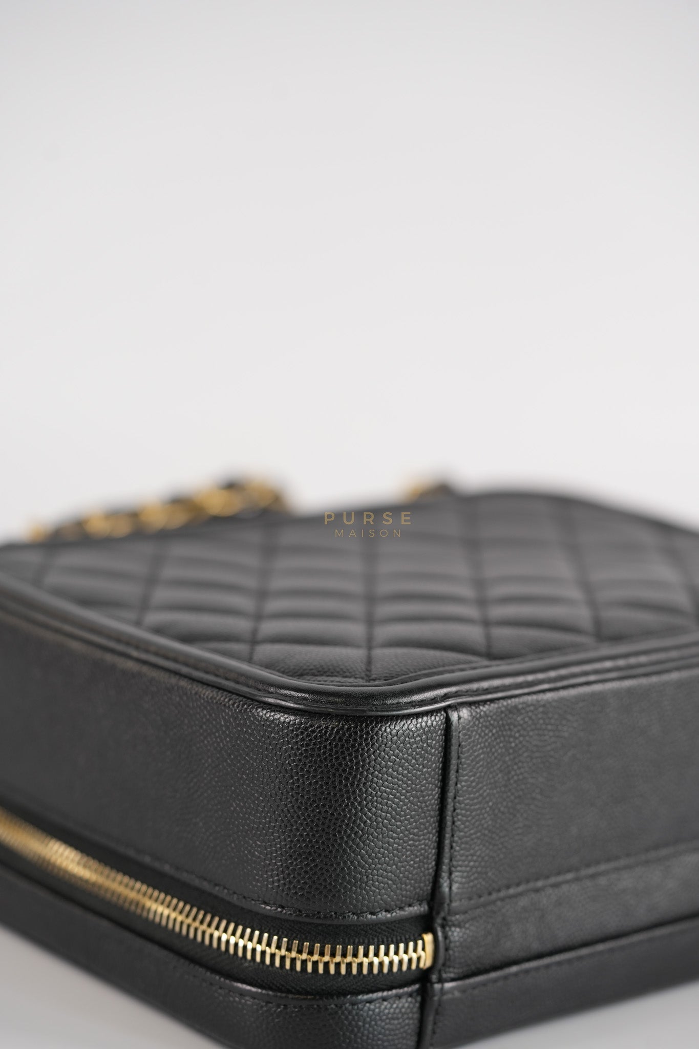 Filigree Medium Vanity Case in Black Caviar Leather and Aged Gold Hardware Series 26 | Purse Maison Luxury Bags Shop