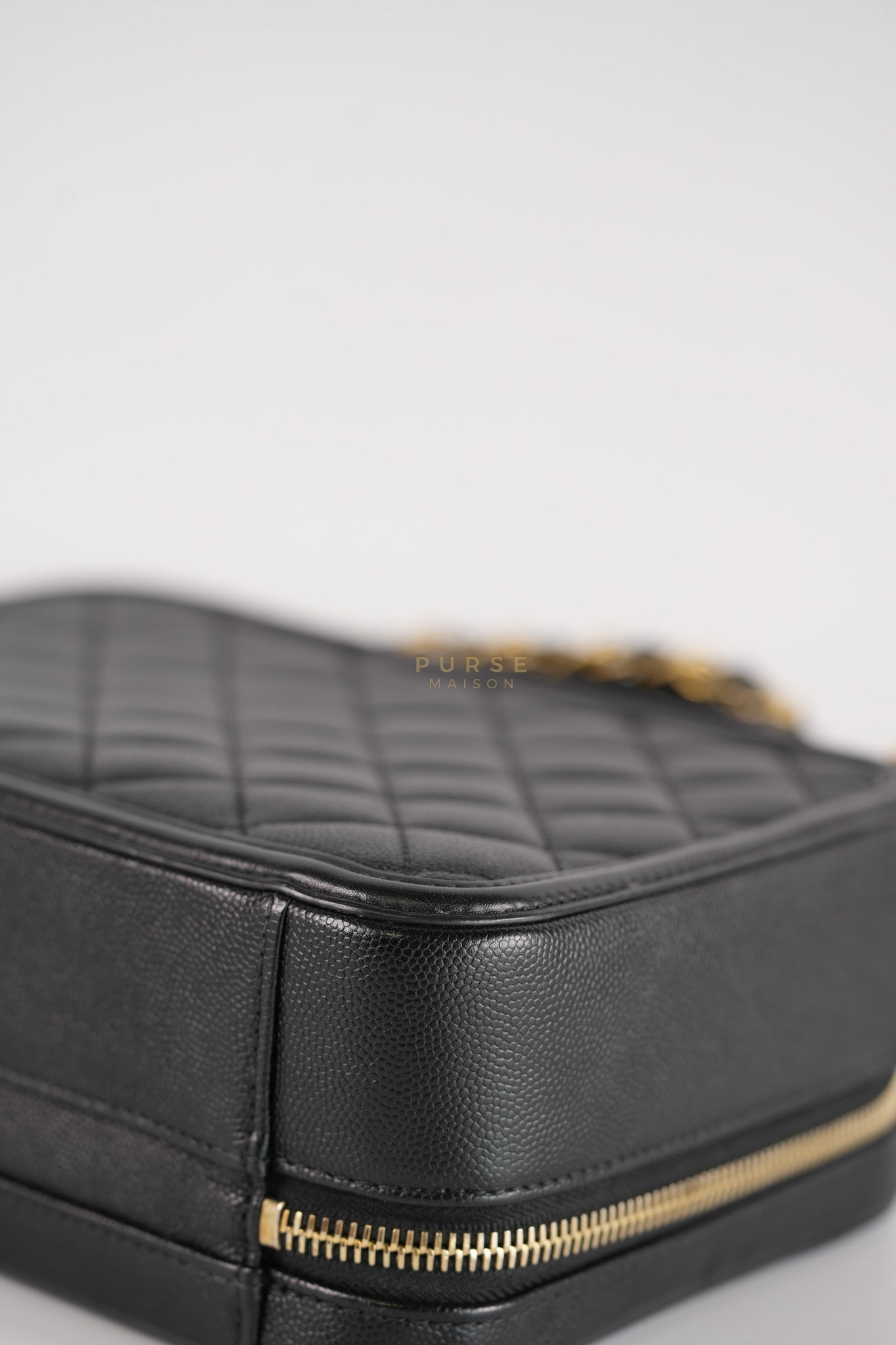 Filigree Medium Vanity Case in Black Caviar Leather and Aged Gold Hardware Series 26 | Purse Maison Luxury Bags Shop
