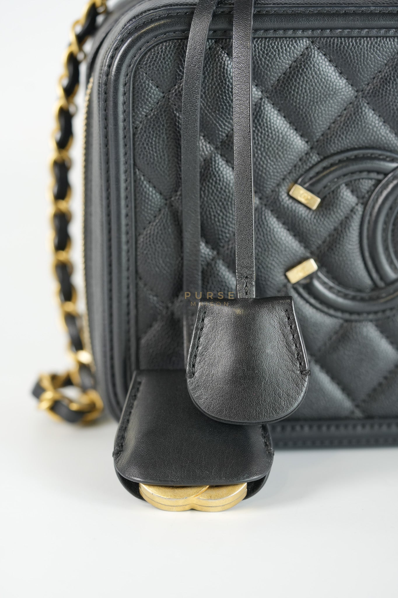 Filigree Medium Vanity Case in Black Caviar Leather and Aged Gold Hardware Series 26 | Purse Maison Luxury Bags Shop