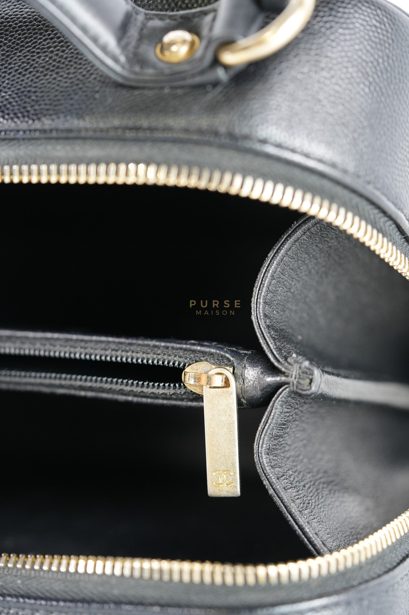 Filigree Medium Vanity Case in Black Caviar Leather and Aged Gold Hardware Series 26 | Purse Maison Luxury Bags Shop