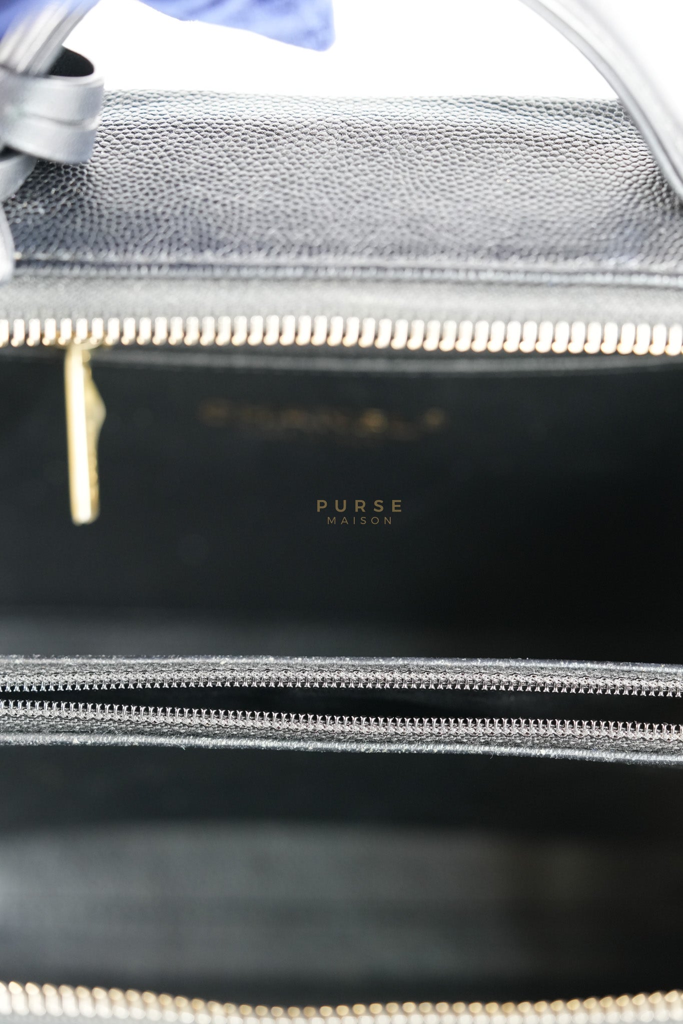 Filigree Medium Vanity Case in Black Caviar Leather and Aged Gold Hardware Series 26 | Purse Maison Luxury Bags Shop