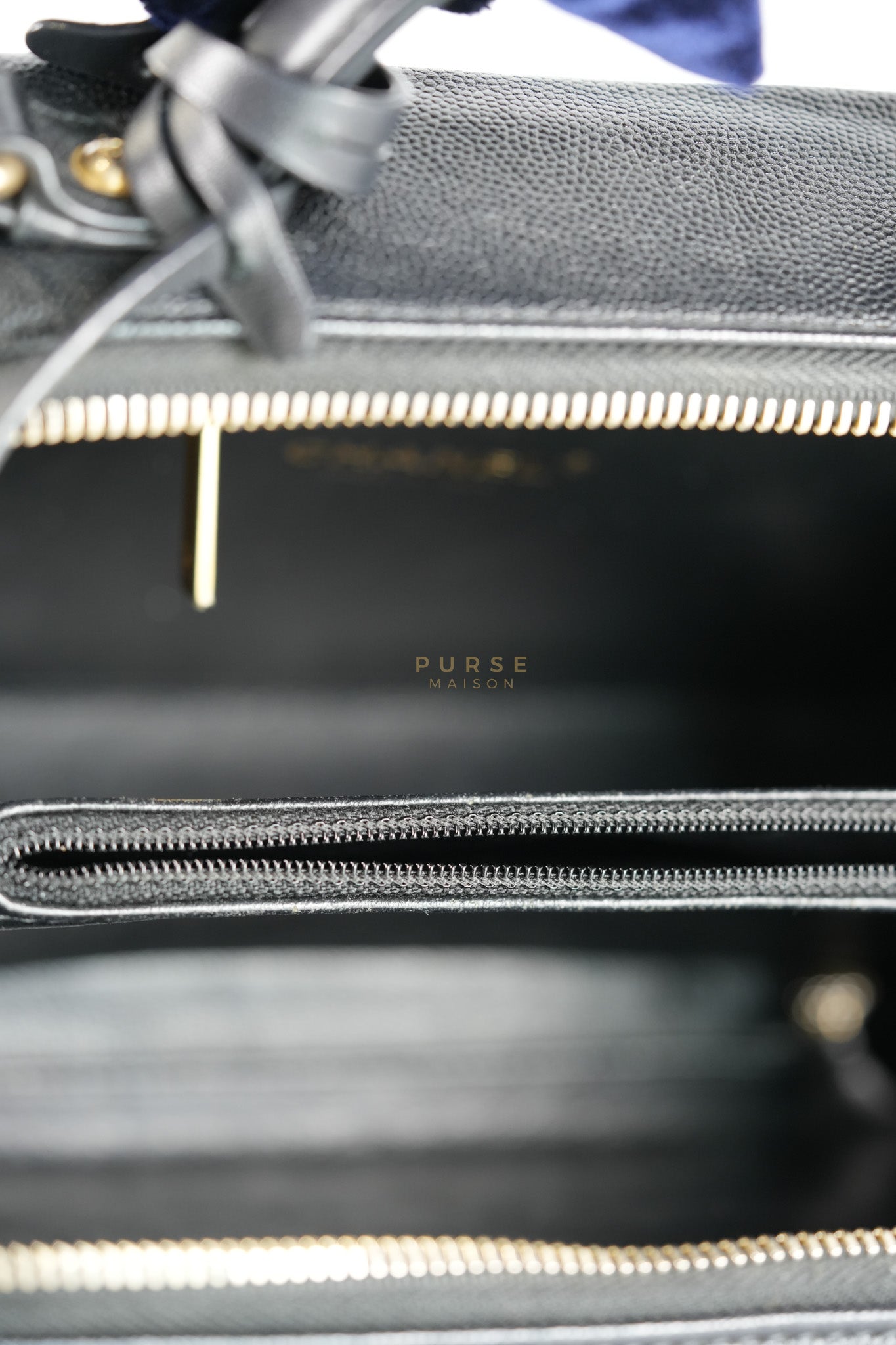 Filigree Medium Vanity Case in Black Caviar Leather and Aged Gold Hardware Series 26 | Purse Maison Luxury Bags Shop