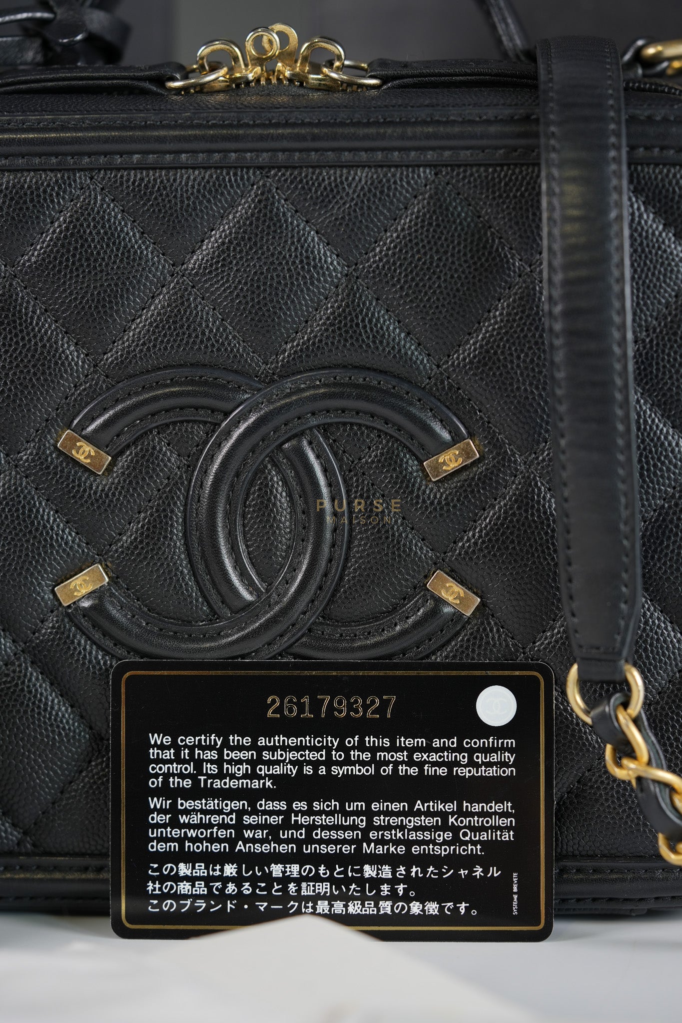 Filigree Medium Vanity Case in Black Caviar Leather and Aged Gold Hardware Series 26 | Purse Maison Luxury Bags Shop