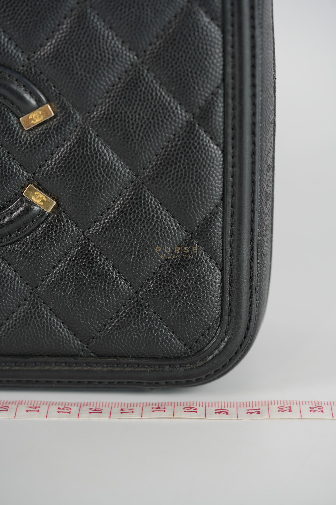 Filigree Medium Vanity Case in Black Caviar Leather and Aged Gold Hardware Series 26 | Purse Maison Luxury Bags Shop