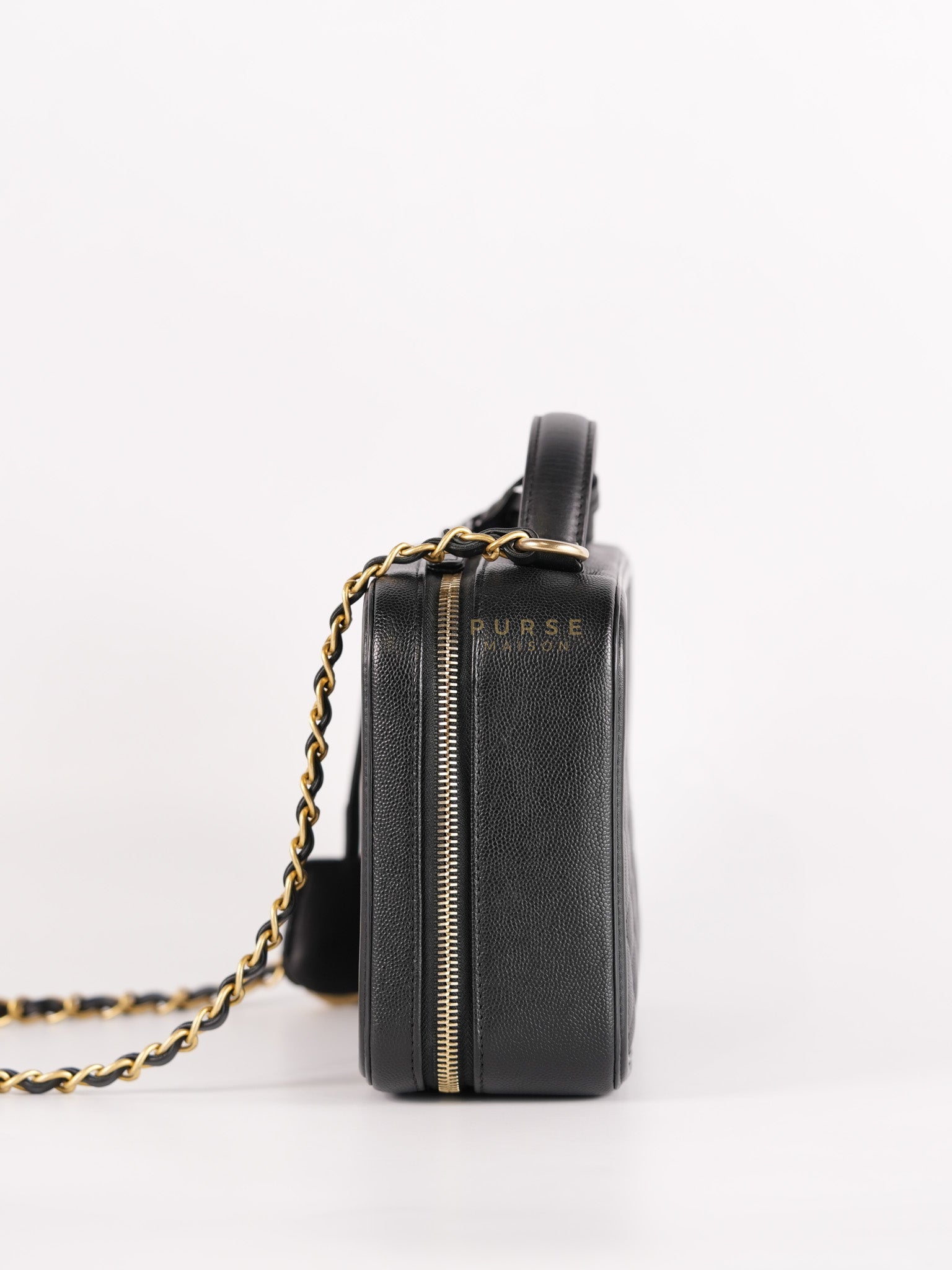 Filigree Medium Vanity Case in Black Caviar Leather and Aged Gold Hardware Series 26 | Purse Maison Luxury Bags Shop