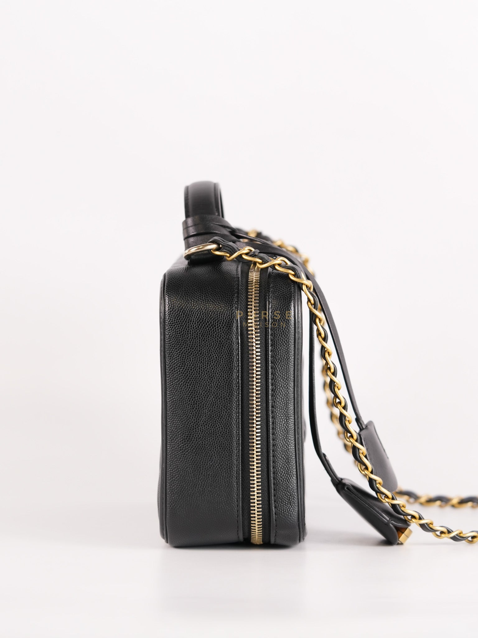 Filigree Medium Vanity Case in Black Caviar Leather and Aged Gold Hardware Series 26 | Purse Maison Luxury Bags Shop