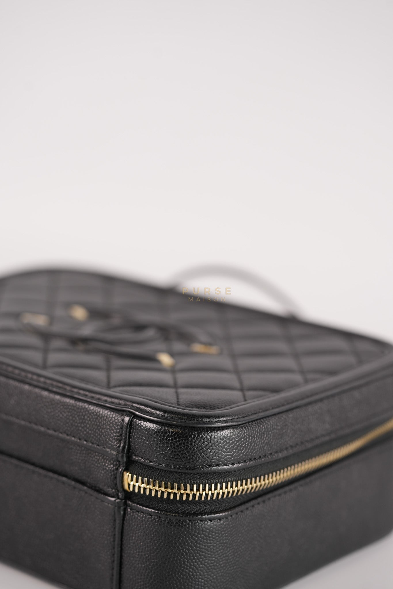 Filigree Medium Vanity Case in Black Caviar Leather and Aged Gold Hardware Series 26 | Purse Maison Luxury Bags Shop