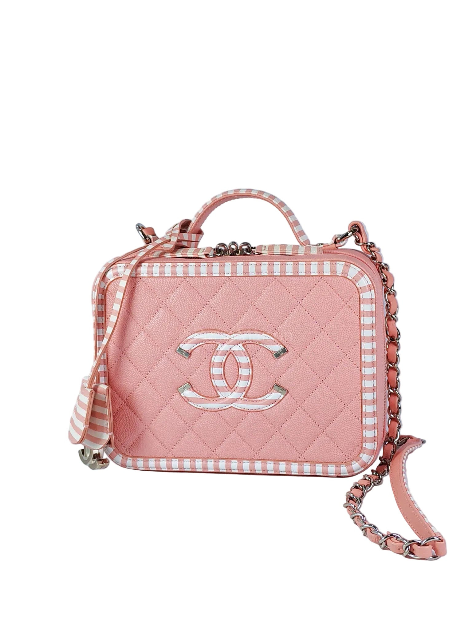 Filigree Vanity Case in Medium Pink Caviar Leather and Silver Hardware Series 26 | Purse Maison Luxury Bags Shop