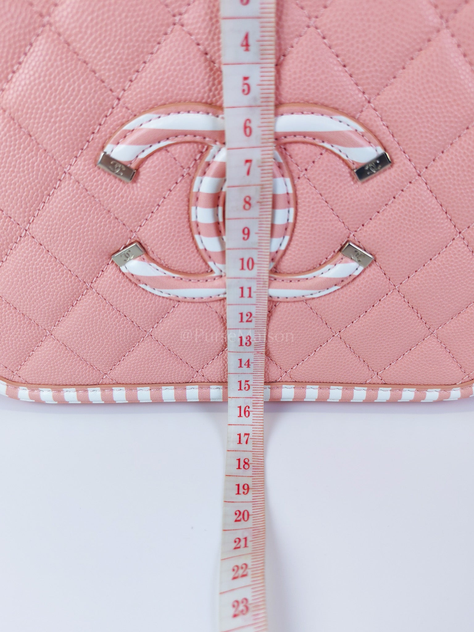 Filigree Vanity Case in Medium Pink Caviar Leather and Silver Hardware Series 26 | Purse Maison Luxury Bags Shop