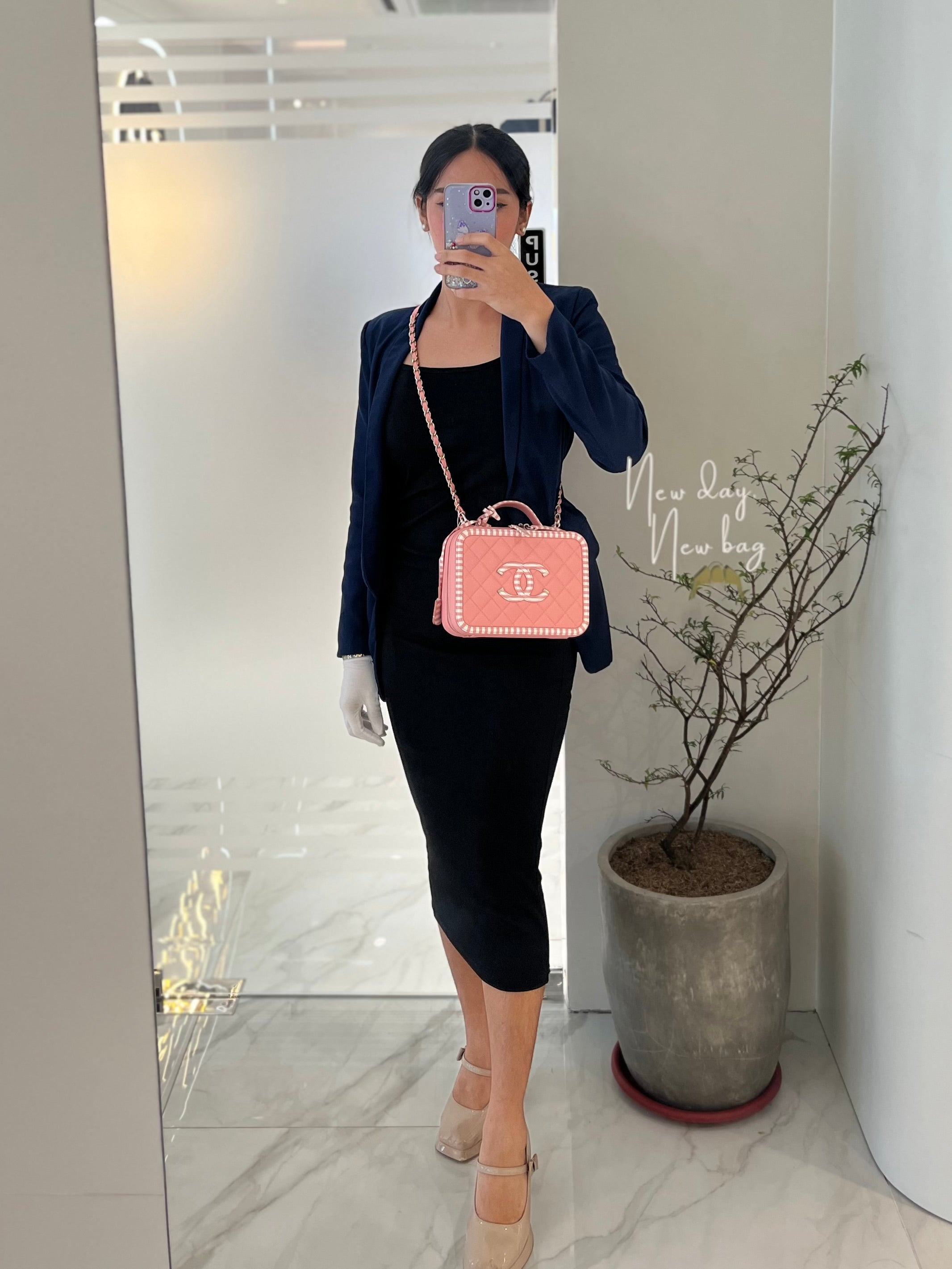 Filigree Vanity Case in Medium Pink Caviar Leather and Silver Hardware Series 26 | Purse Maison Luxury Bags Shop