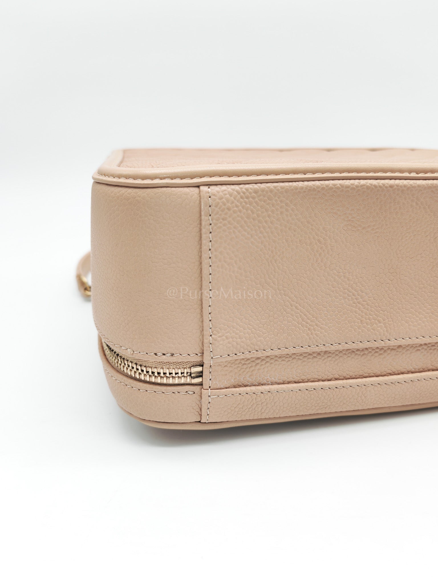 Filigree Vanity Case Large Beige Caviar Leather in Aged Gold Hardware (Series 24) | Purse Maison Luxury Bags Shop