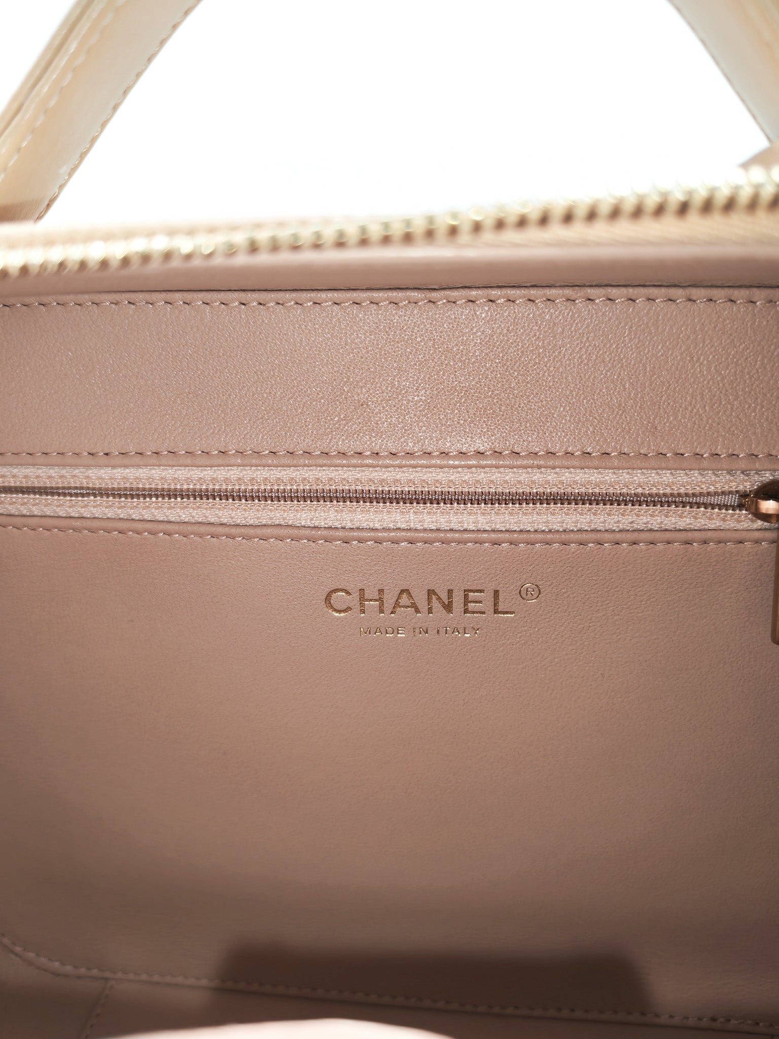 Filigree Vanity Case Large Beige Caviar Leather in Aged Gold Hardware (Series 24) | Purse Maison Luxury Bags Shop