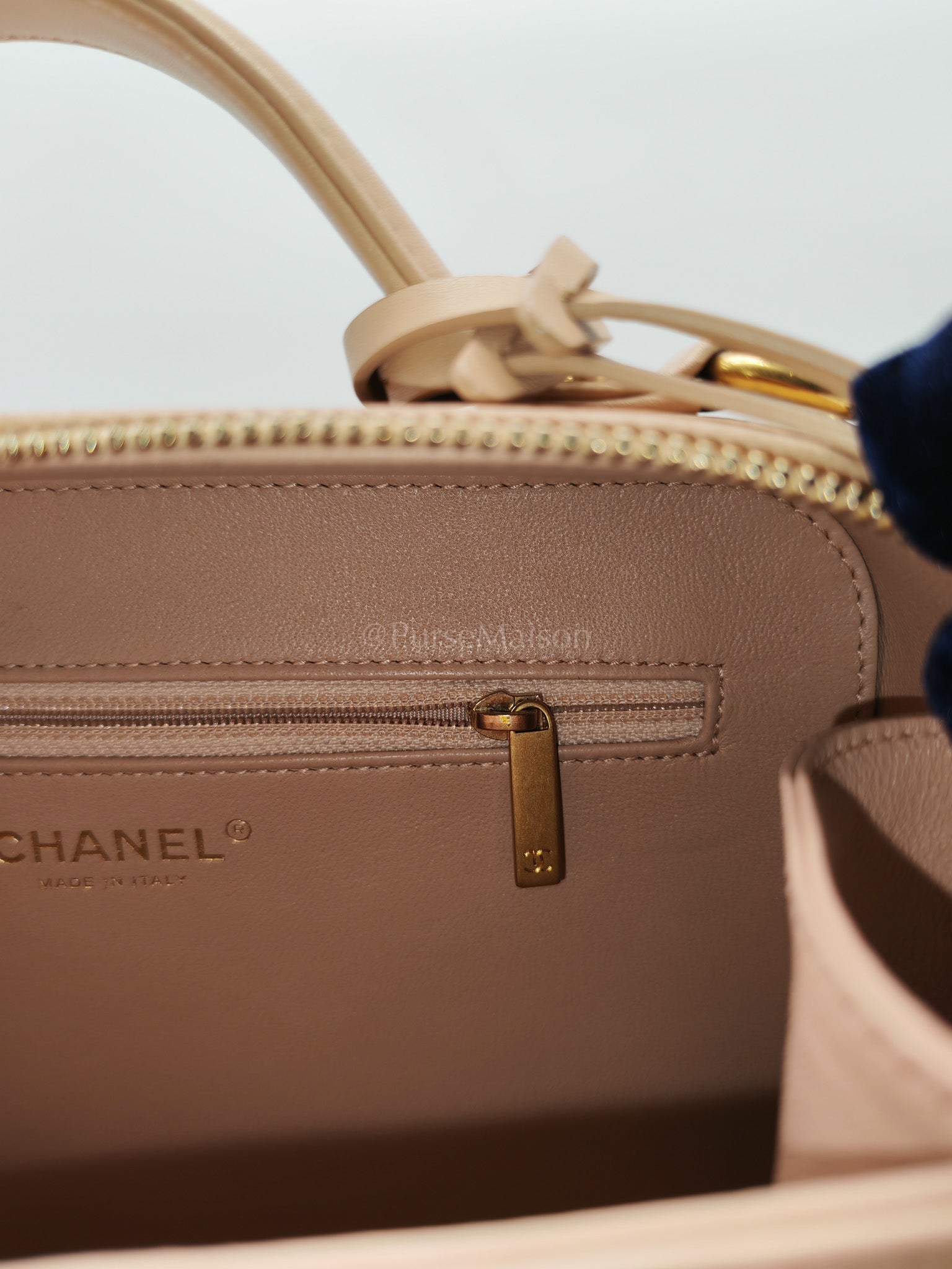 Filigree Vanity Case Large Beige Caviar Leather in Aged Gold Hardware (Series 24) | Purse Maison Luxury Bags Shop