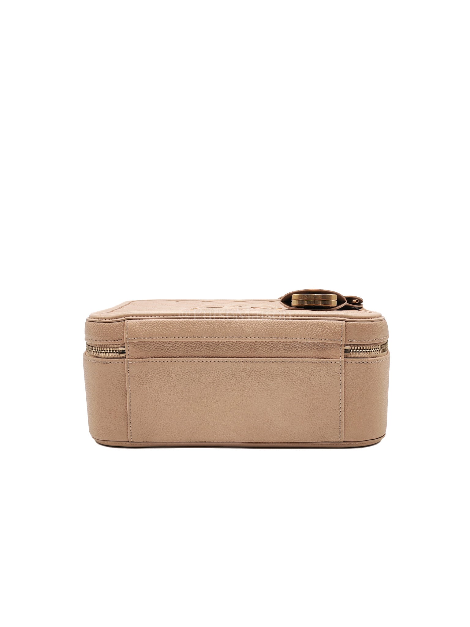Filigree Vanity Case Large Beige Caviar Leather in Aged Gold Hardware (Series 24) | Purse Maison Luxury Bags Shop