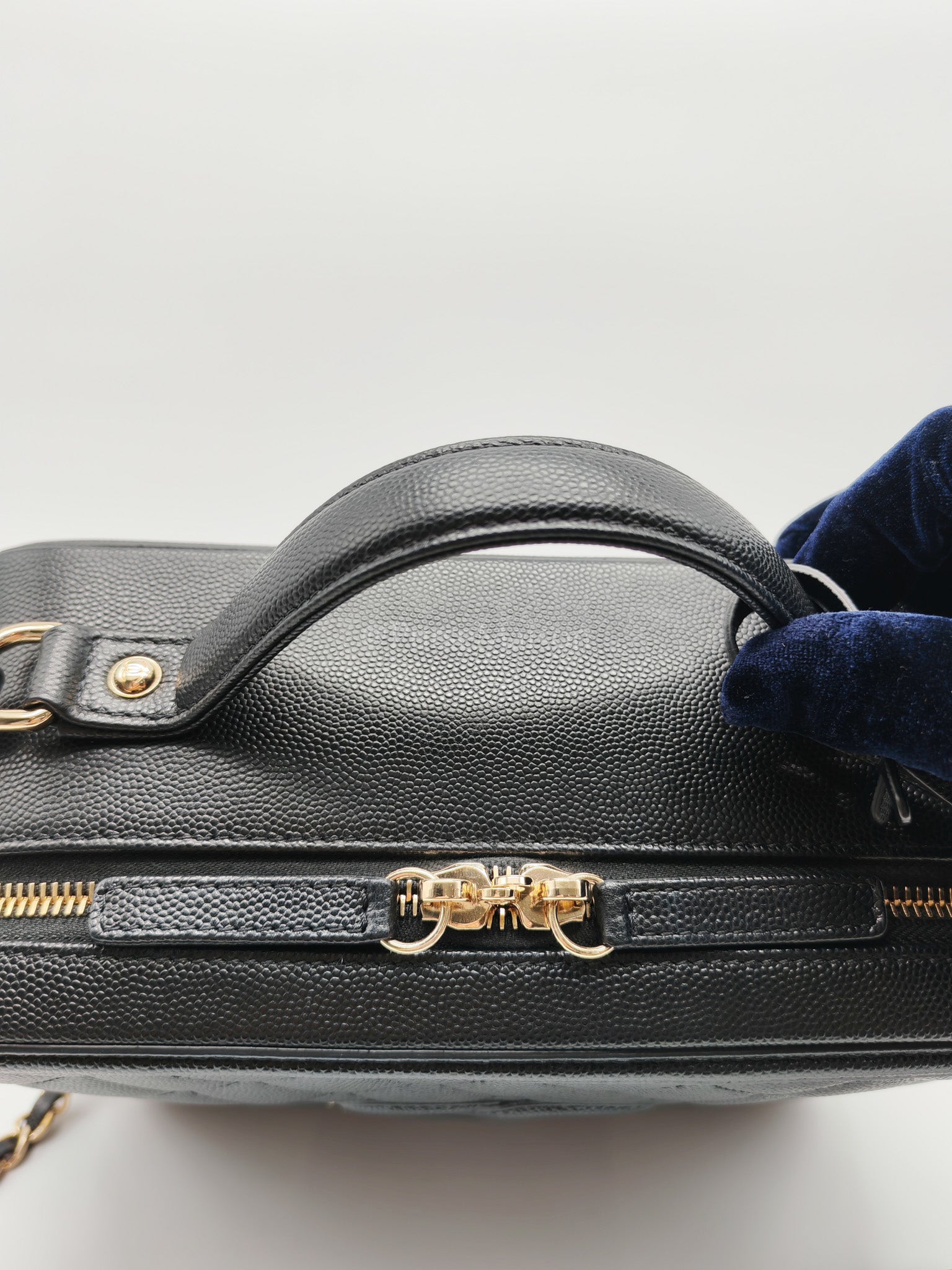 Filigree Vanity Case Large Black Caviar Leather in Light Gold Hardware (Series 30) | Purse Maison Luxury Bags Shop