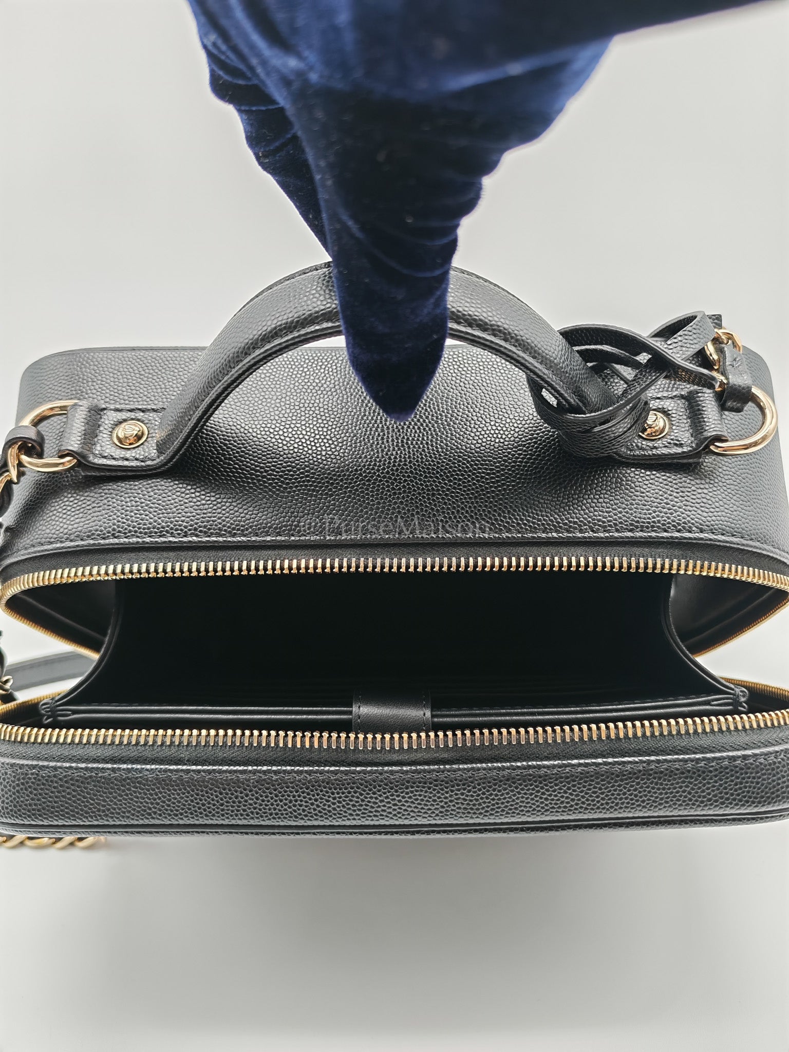 Filigree Vanity Case Large Black Caviar Leather in Light Gold Hardware (Series 30) | Purse Maison Luxury Bags Shop