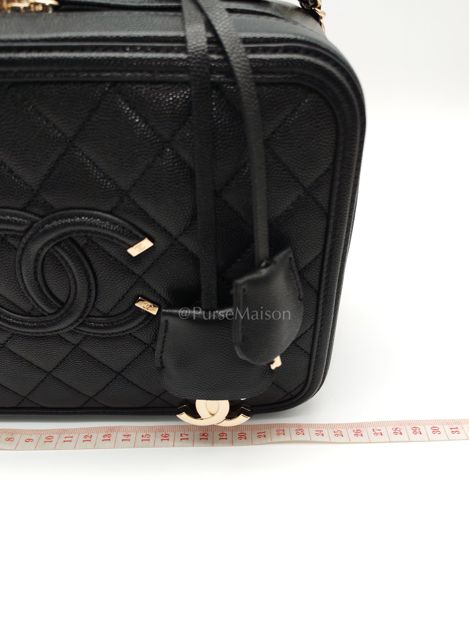 Filigree Vanity Case Large Black Caviar Leather in Light Gold Hardware (Series 30) | Purse Maison Luxury Bags Shop