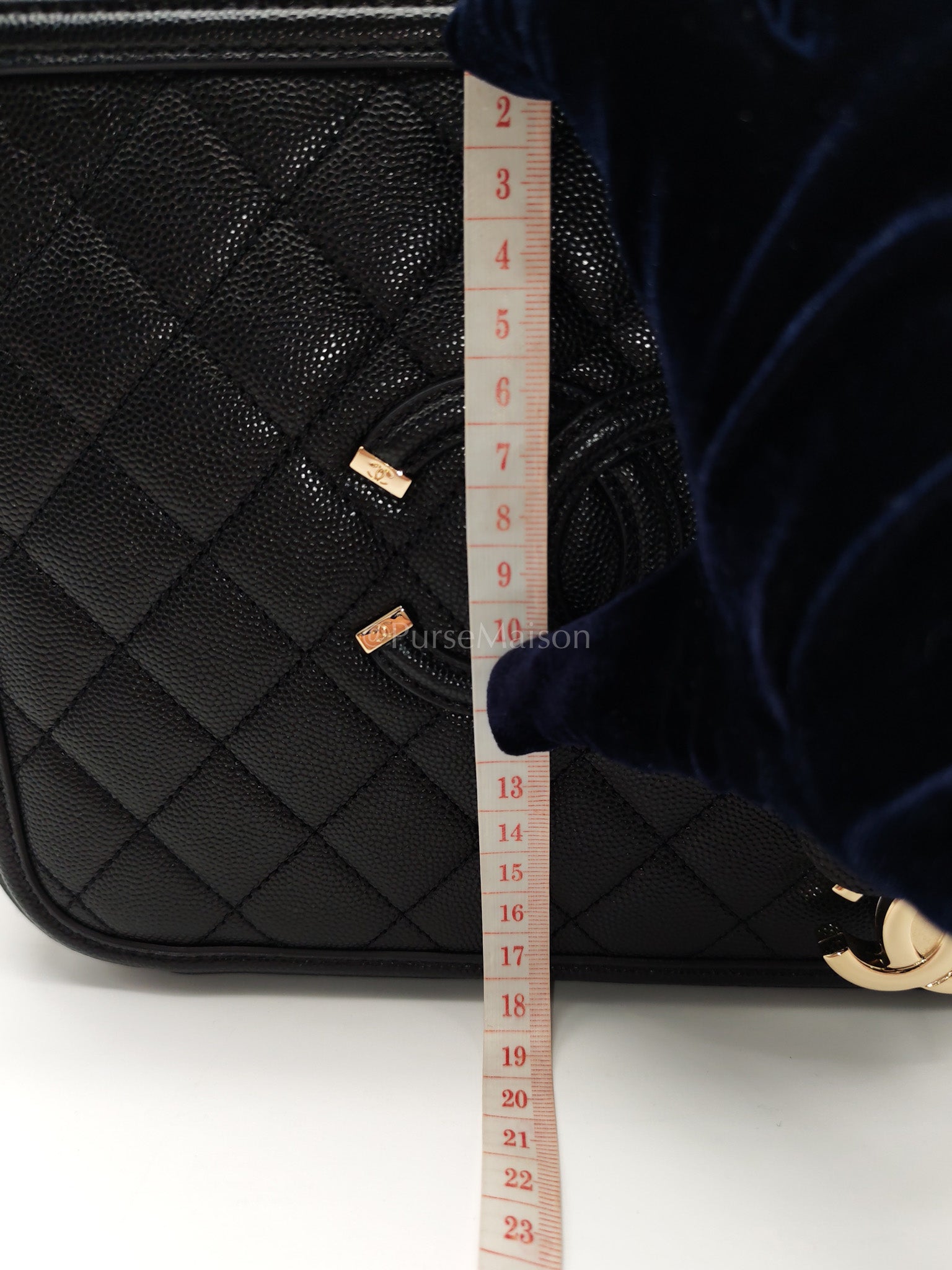 Filigree Vanity Case Large Black Caviar Leather in Light Gold Hardware (Series 30) | Purse Maison Luxury Bags Shop