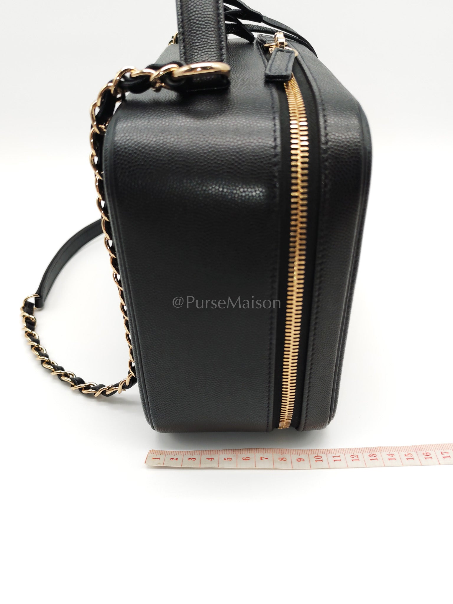 Filigree Vanity Case Large Black Caviar Leather in Light Gold Hardware (Series 30) | Purse Maison Luxury Bags Shop