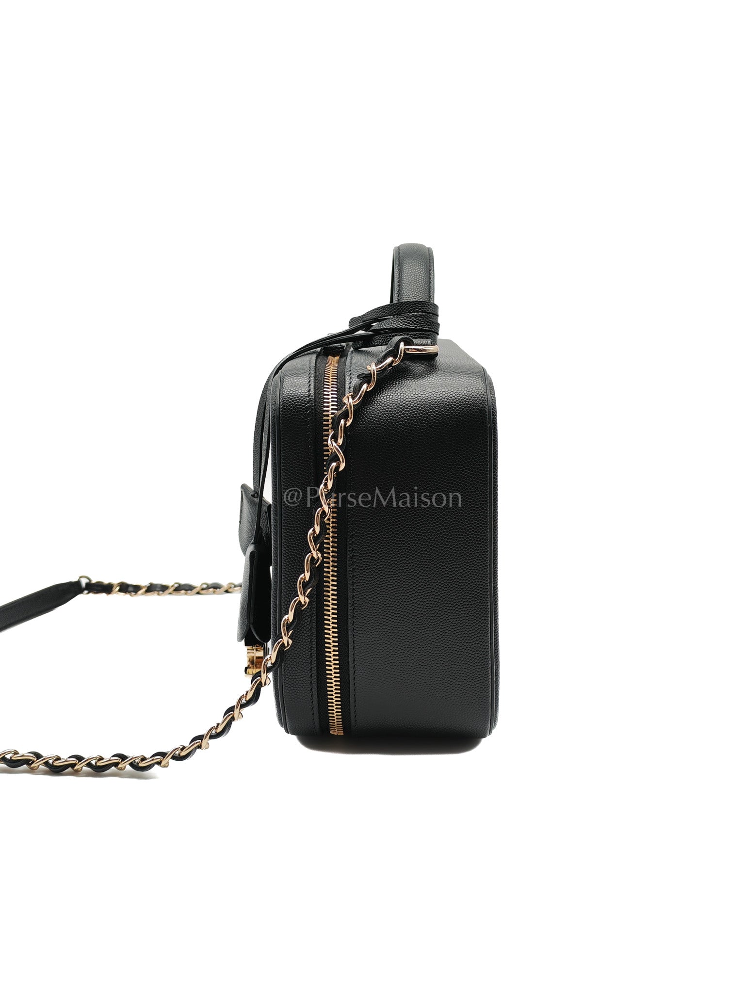 Filigree Vanity Case Large Black Caviar Leather in Light Gold Hardware (Series 30) | Purse Maison Luxury Bags Shop