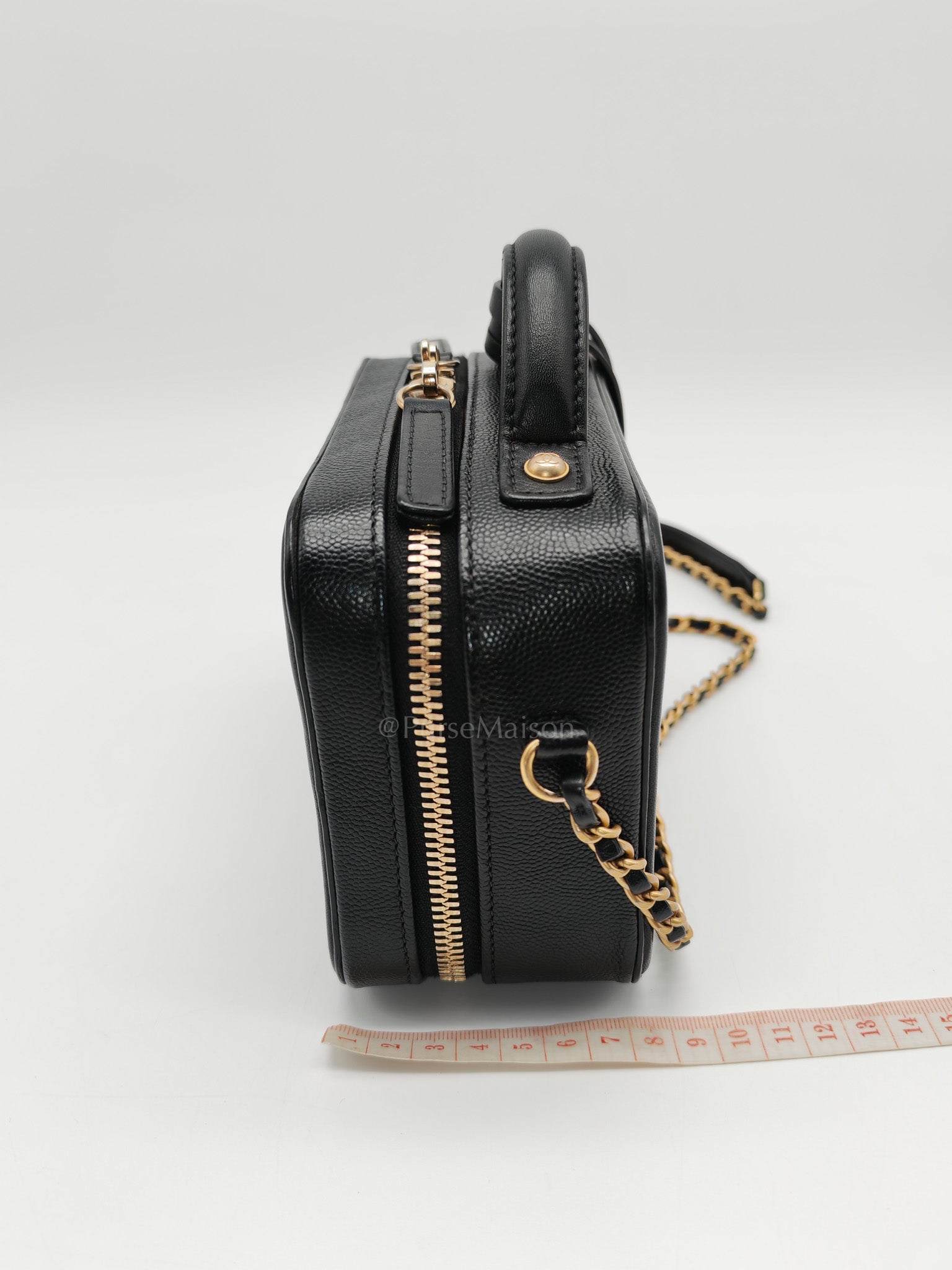 Filigree Vanity Case Small in Black Quilted Caviar Leather & Aged Gold Hardware Series 26 | Purse Maison Luxury Bags Shop