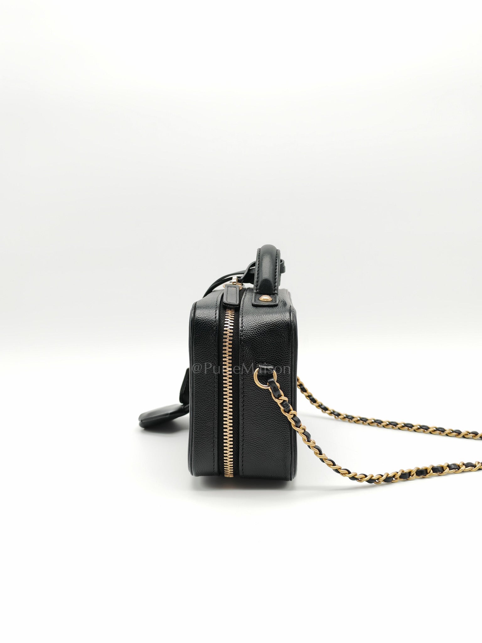 Filigree Vanity Case Small in Black Quilted Caviar Leather & Aged Gold Hardware Series 26 | Purse Maison Luxury Bags Shop