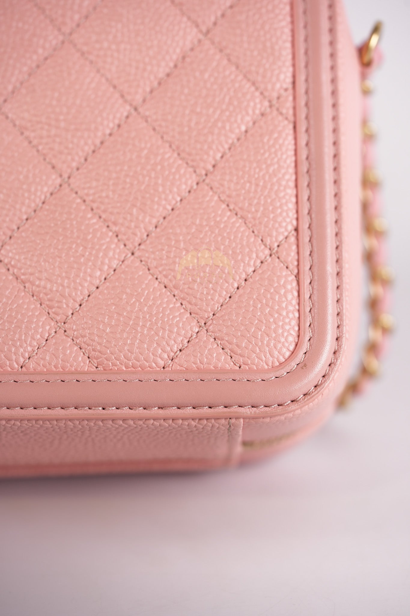 Filigree Vanity Case Small in Pink Caviar Leather Aged Gold Hardware Series 27 | Purse Maison Luxury Bags Shop